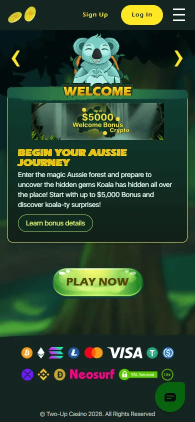 Two Up Casino promotions area on a mobile browser