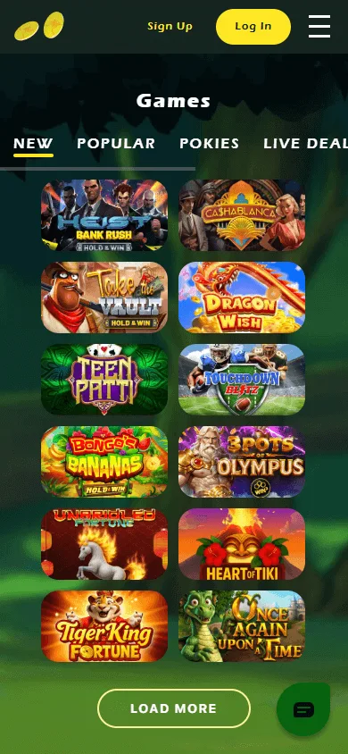 Two Up Casino games area on a mobile browser